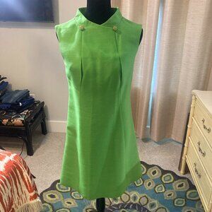 Vintage 60s-70s Lime Green Silk Mini Shift Dress